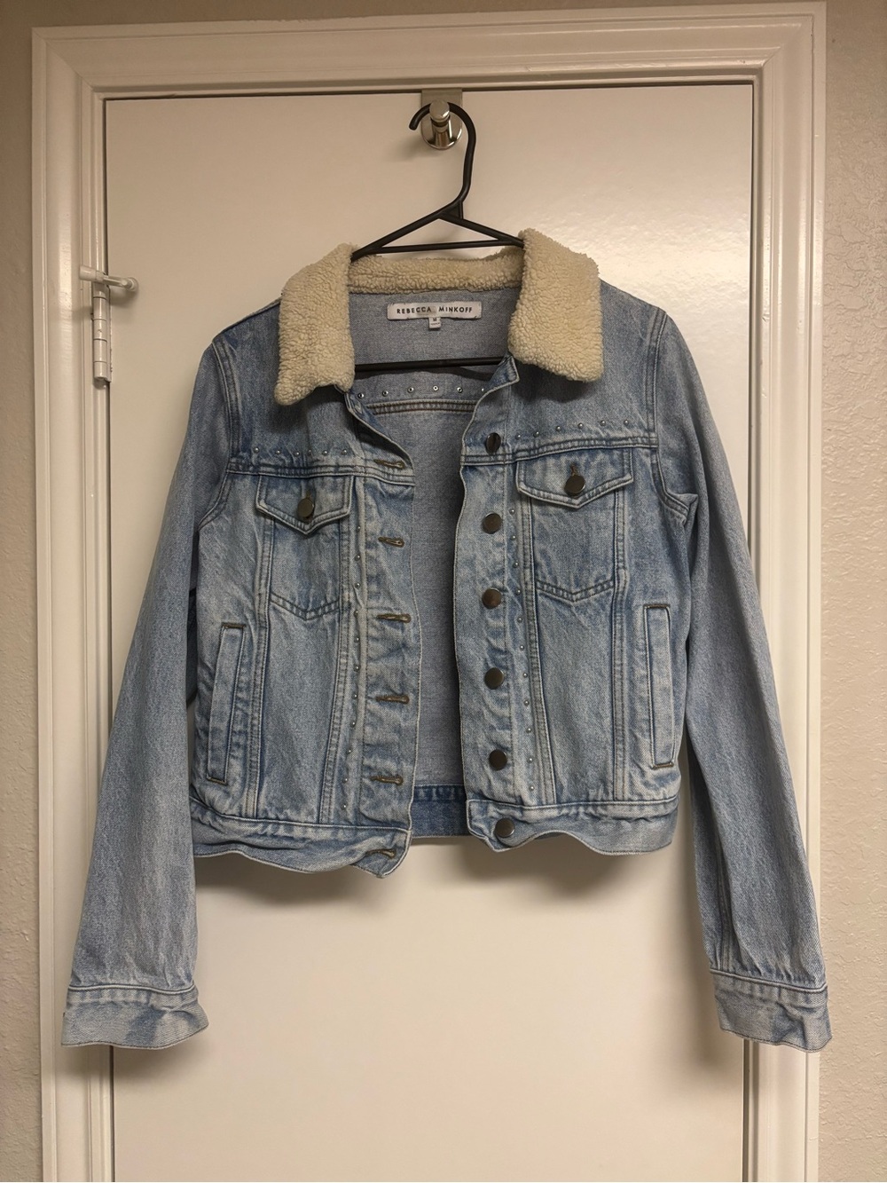 Rebecca Minkoff Light Wash Denim Sherpa Collar Jacket